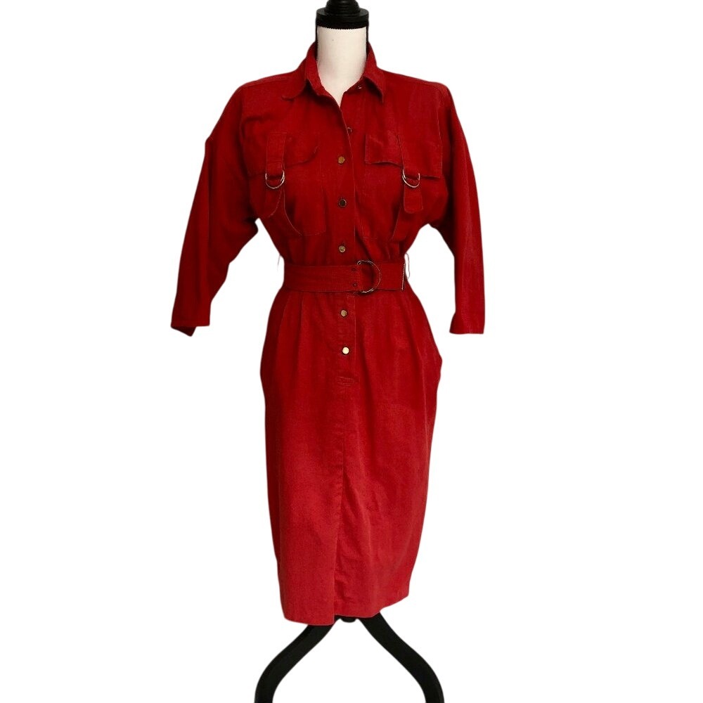 80s Vintage Red‎ Cotton Half Sleeve Utility Sheath Jacket Size Small Made in USA